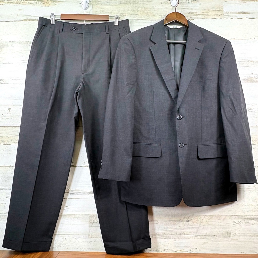 Versini Suit 2 Pc Mens 42R 34x29 Gray Wool 2-Button Pleated Cuffed Old Money